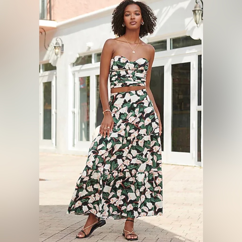 Express Super High Waisted Floral Print Tiered Maxi Skirt
